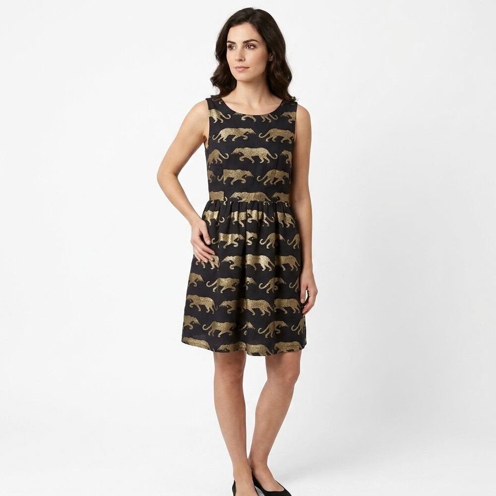EYEDOLL Leopard Animal Print Gold Sleeveless Dress Women See Measurements